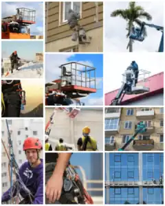 עבודות בגובה עם מנופים, סנפלינג וגלישה לבניינים גבוהים.