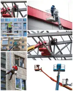 עובדי גובה משתמשים בכלים מתקדמים לביצוע עבודות בגובה.