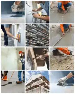 עבודות בגובה עם ציוד בטיחות וציוד עבודה מקצועי.