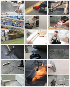 עבודות בגובה עם ציוד מקצועי באתר בנייה.