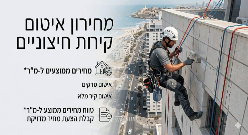 עובד בגובה עם ציוד בטיחות על בניין גבוה, עבודה בגובה מקצועית.