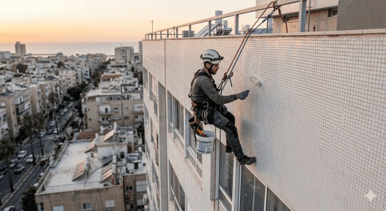 איטום והגנה על קיר חיצוני בסנפלינג בבניין רב-קומות מול קו החוף